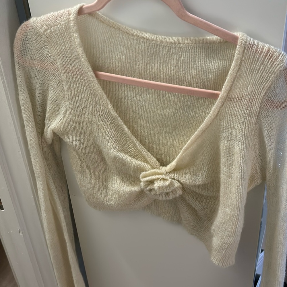 Cream Rosette Cropped Cardigan